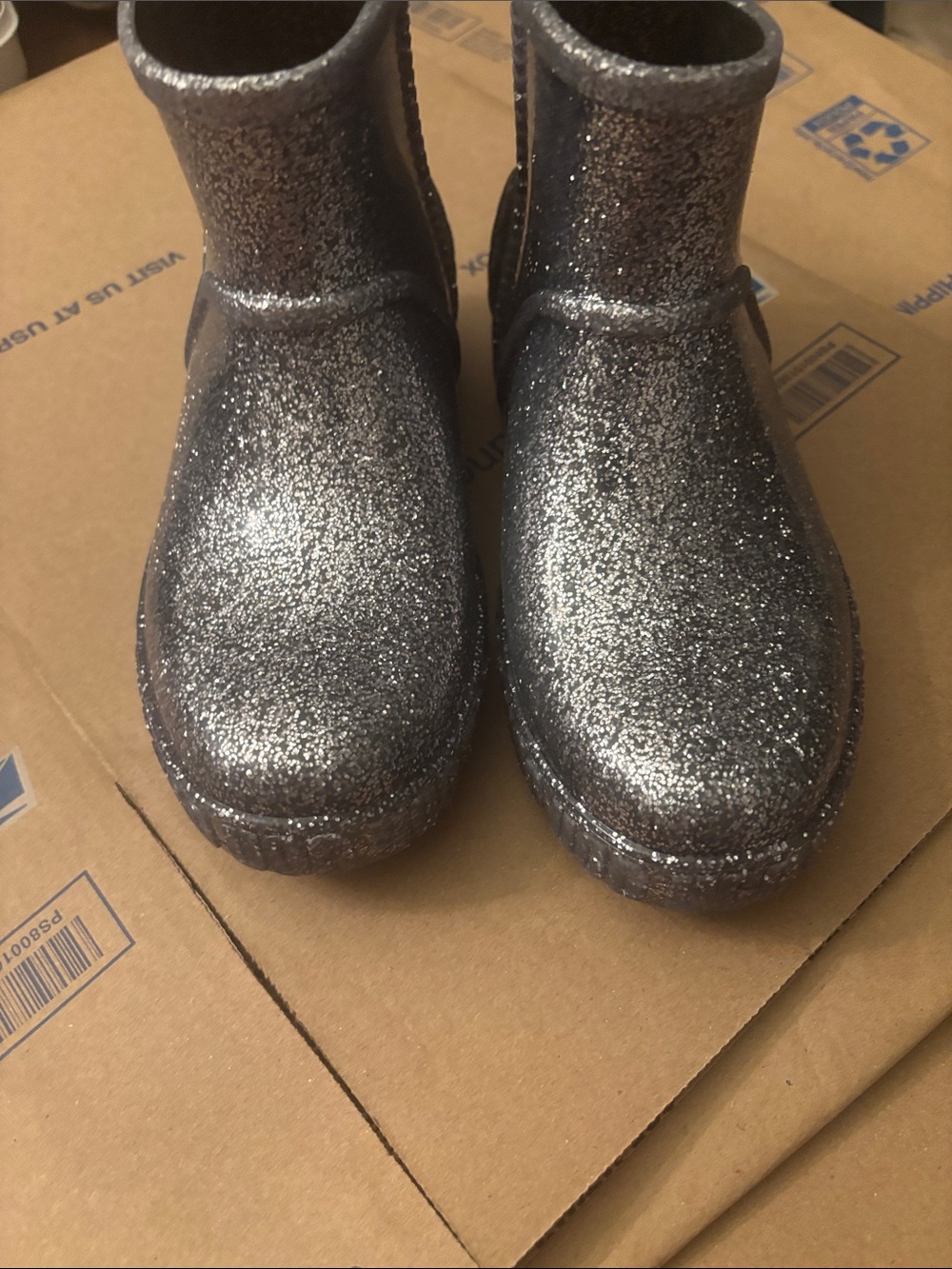 NWT UGG Drizlita Kids Metallic Silver Glitter Rain Boots